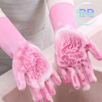 Pro Paki Magic Reusable Silicone Cleaning Gloves with Built-in Scrubber