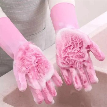 Pro Paki Magic Reusable Silicone Cleaning Gloves with Built-in Scrubber